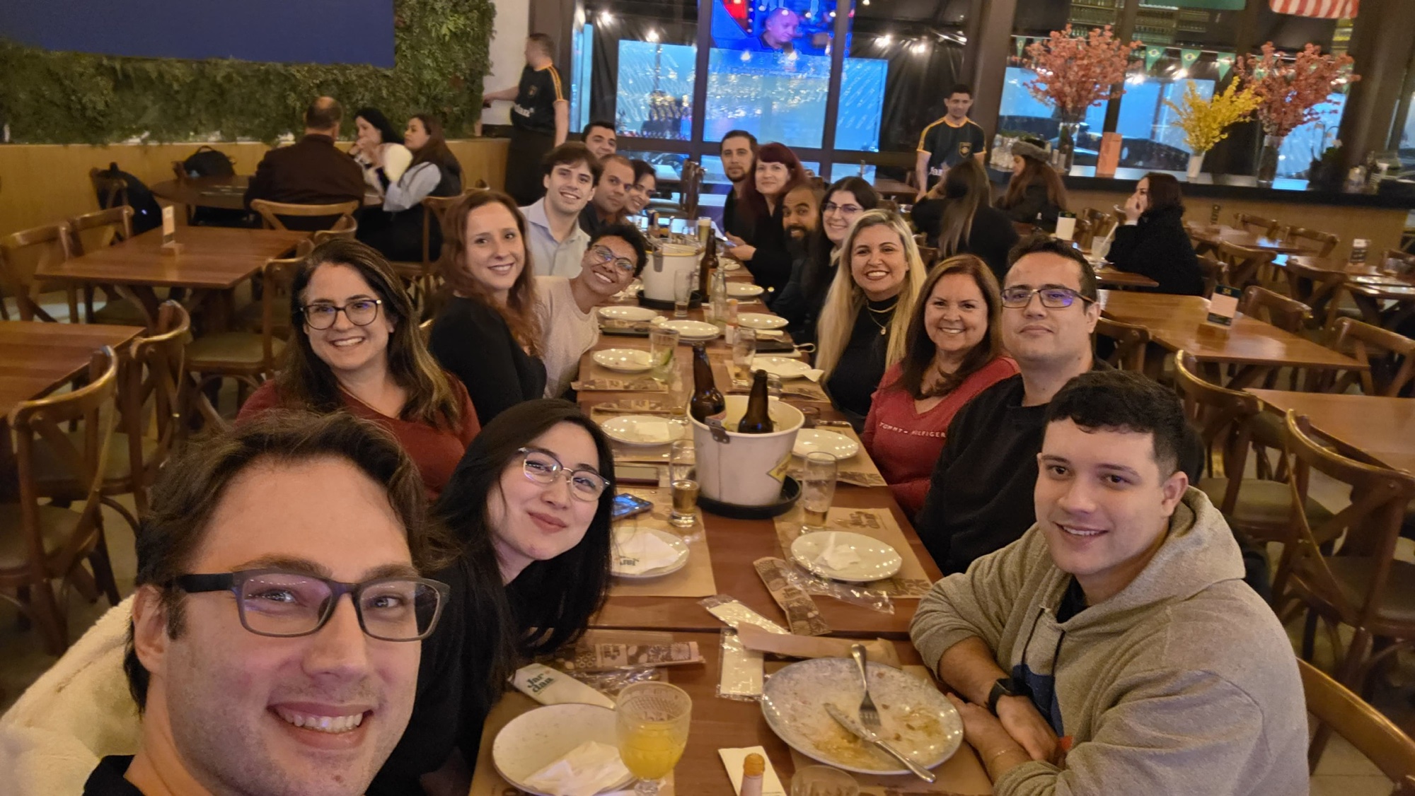 Team dinner at a restaurant after work