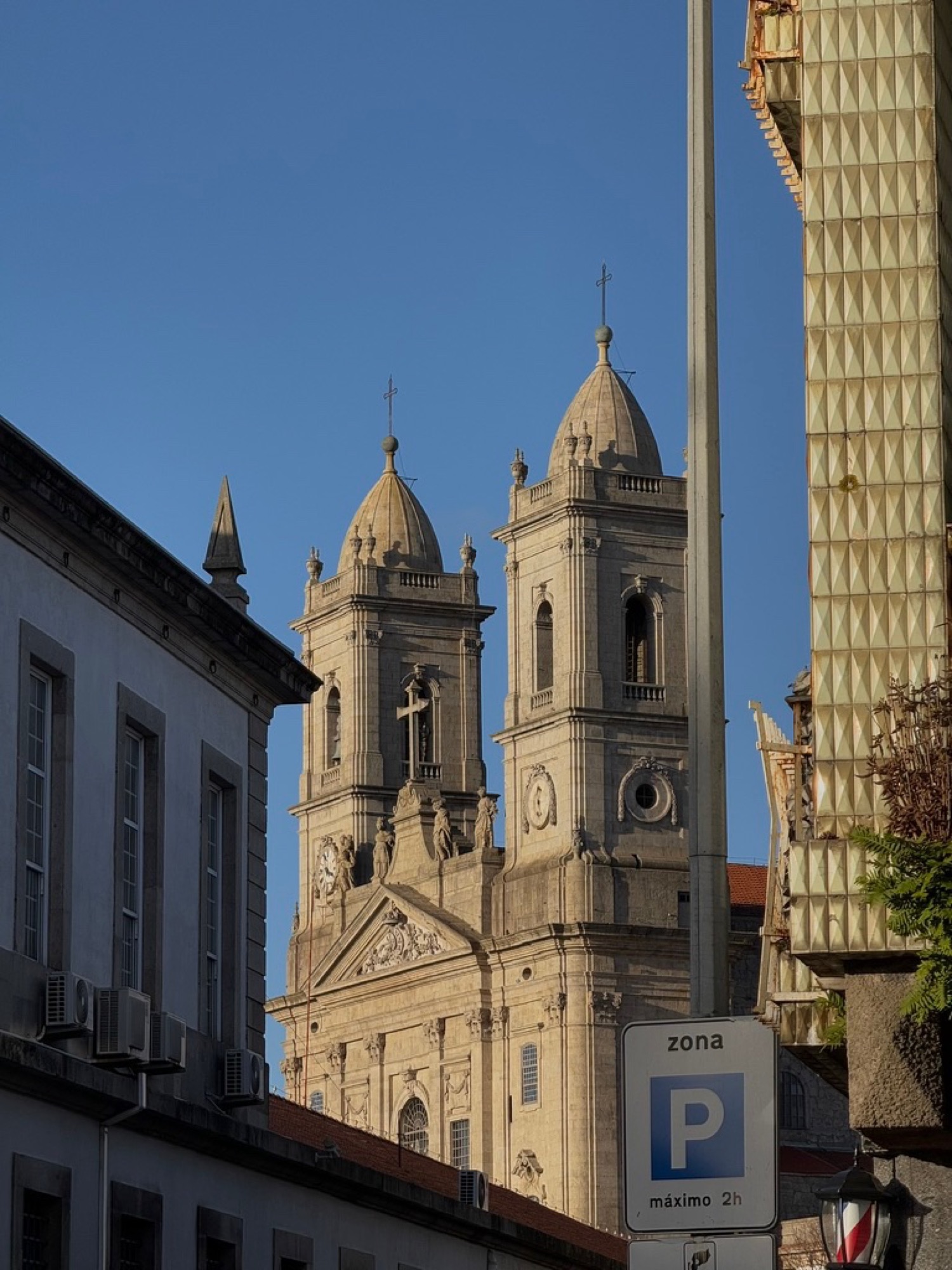 Twin bell towers catching the last light, Porto